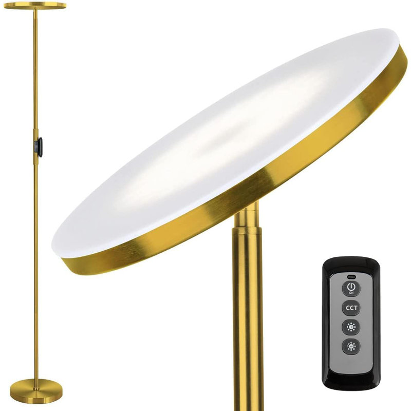Lampe torchère moderne sur pied 30W, 3 températures de couleur, télécommande et contrôle tactile, Doré