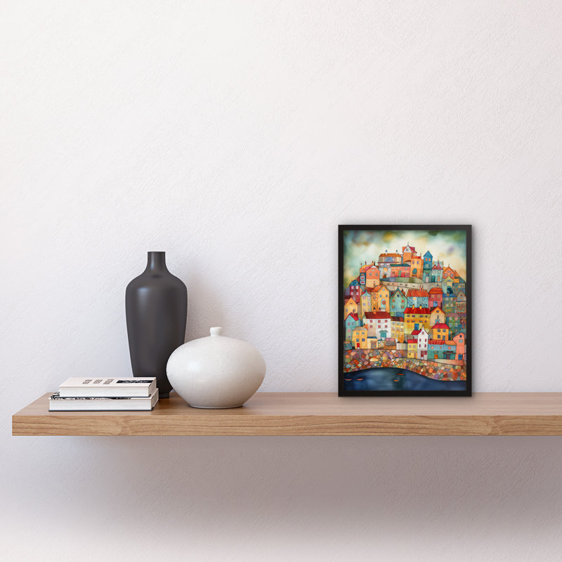 Home By The Sea Folk Art Artwork Framed Wall Art Print 9X7 Inch