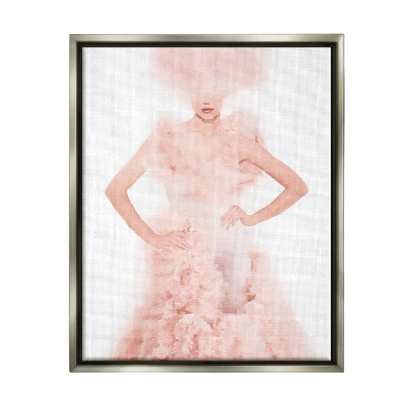 «Pink Fluffy Fashion Gown», impression graphique, H 31 po x l 25 po x P 1,7 po, Cadre flottant gris lustré