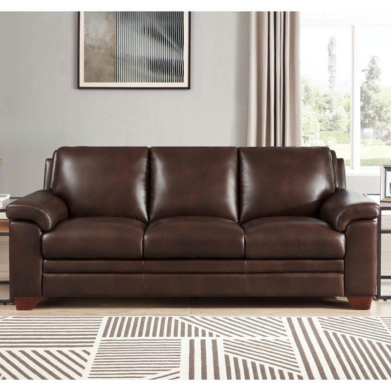 Hukill 84'' Leather Sofa, Chestnut