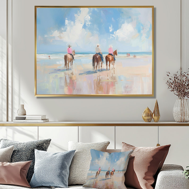 Surfside Beach, Texas Cowboys à cheval - décoration murale de cow-filles, H 30 po x l 40 po x P 1,5 po