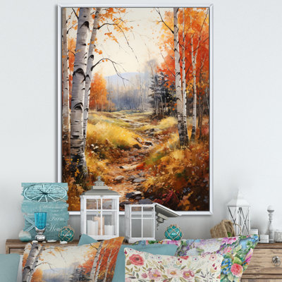 «Rodericks Birch Woods Autumn Tapisserie I», reproduction d'art sur toile