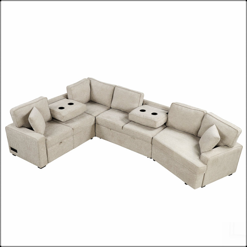 Canapé-lit modulaire en forme de L 126 po avec canapé-lit, Beige