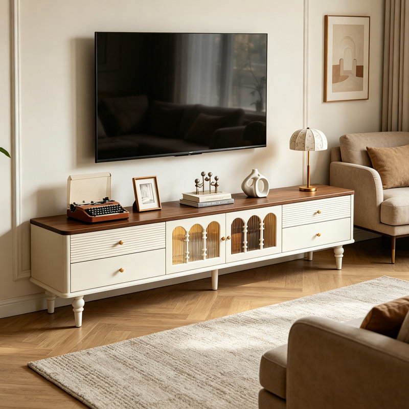 Meuble télé avec rangement Artistic Retro, 20.86" H x 86.61" W x 15.74" D, Brown/White