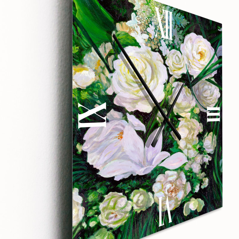 Bouquet de roses blanches - Horloge murale traditionnelle, Petit