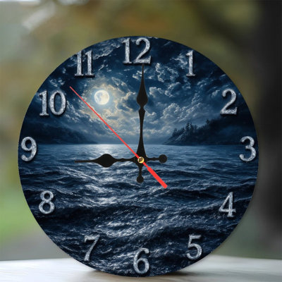 Clock Face With Moonlit Ocean Scene