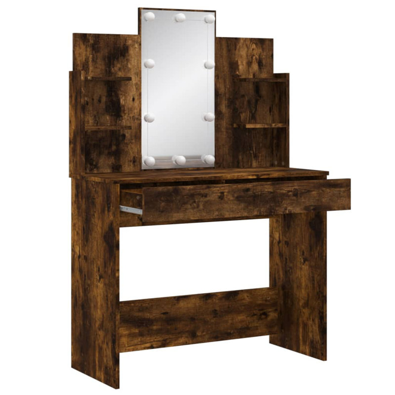 Micsunel Dressing Table with Mirror, Smoked Oak