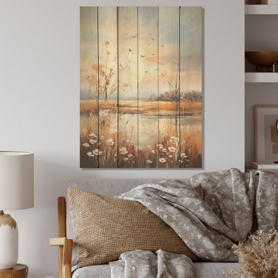 Paisies charme floral sérénité infinie - prairies, art sur bois de pin naturel