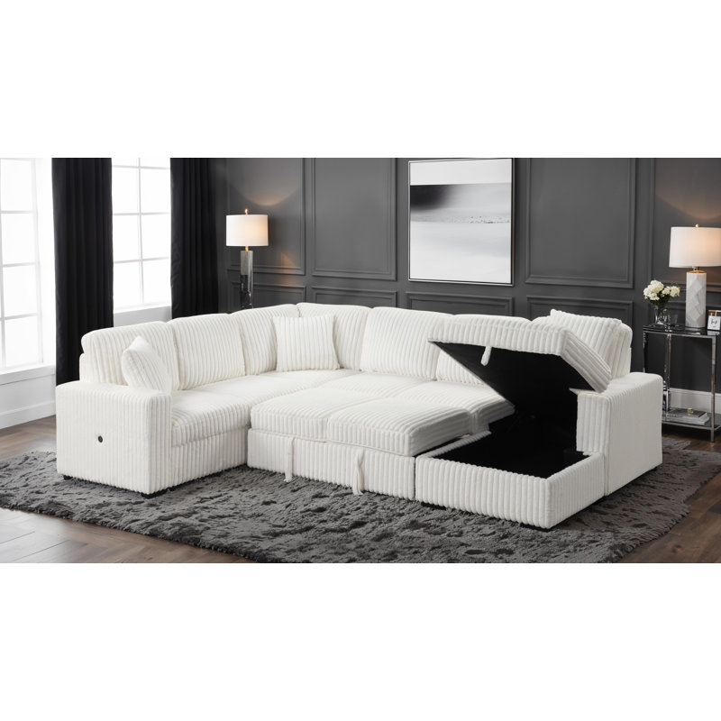 Canapé modulaire # 2045, Velours côtelé blanc