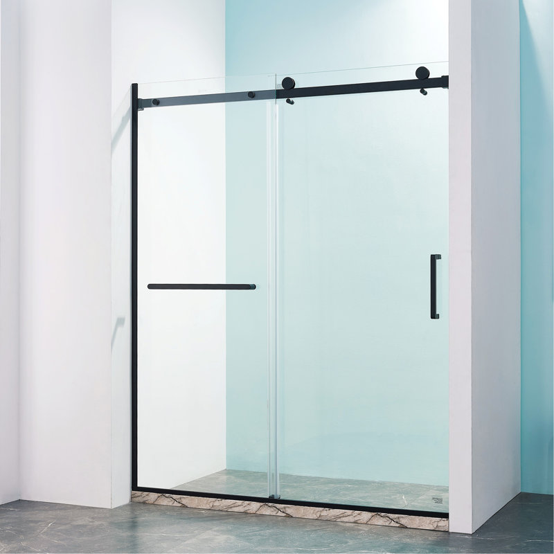 56-60"W X 75"H Semi-Frame Single Sliding Shower Door, 304 Stainless Steel, 5/16" (8Mm) Thick SGCC Tempered Clear Glass.
