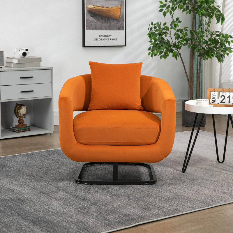 Chaise d'appoint rembourrée en tissu de velours texturé avec support en métal House Hold, Velours orange