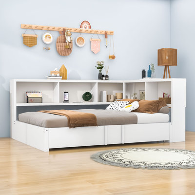 Full Daybed with Twin Trundle, Storage Shelves and USB Ports