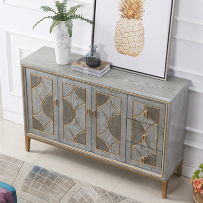 Mid-Century Modern Gray Solid Wood Sideboard