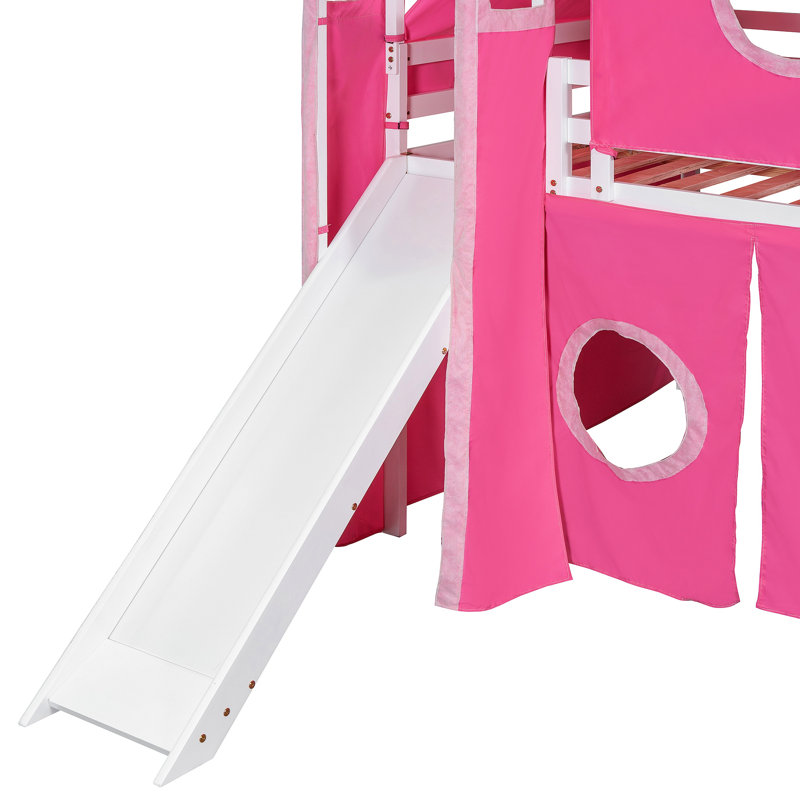 Lit mezzanine avec tente et tour, Rose, Lit double
