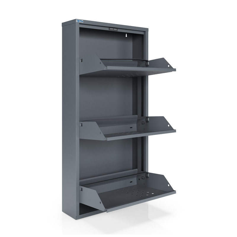 Antibacterial 3 Tier Metal Shoe Cabinet Front Holes, Anthracite