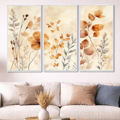 «Earth Tone Dried Botanicals I - Meadow», ensemble d'art mural encadré