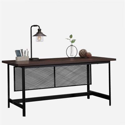 Bureau de table industriel avec surface de travail spacieuse, finition brune