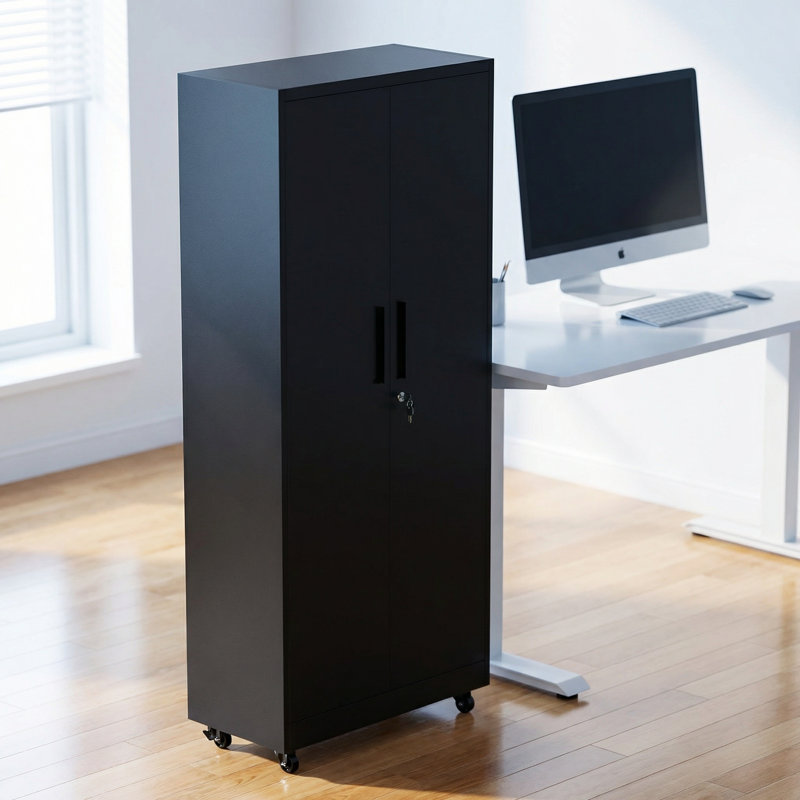 Heavy-Duty Rolling Metal Storage Cabinet with Lockable Wheels and Adjustable Shelves for Garage and Workshop Organization