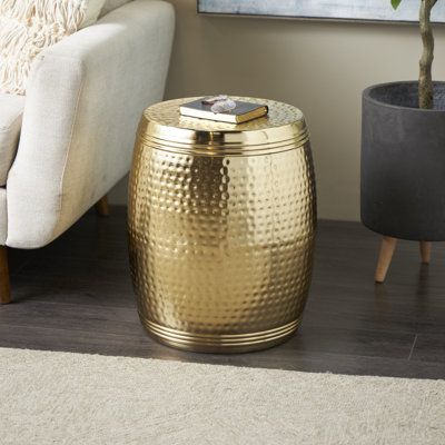 Beardall Aluminum Drum Shaped Accent Table with Hammered Design