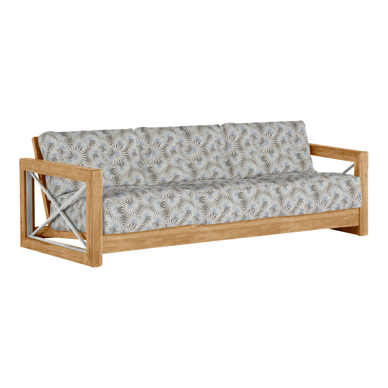 Malta Teak Outdoor Sofa, Natural Teak, No welt + Standard fill, Perigold Etta Vapor