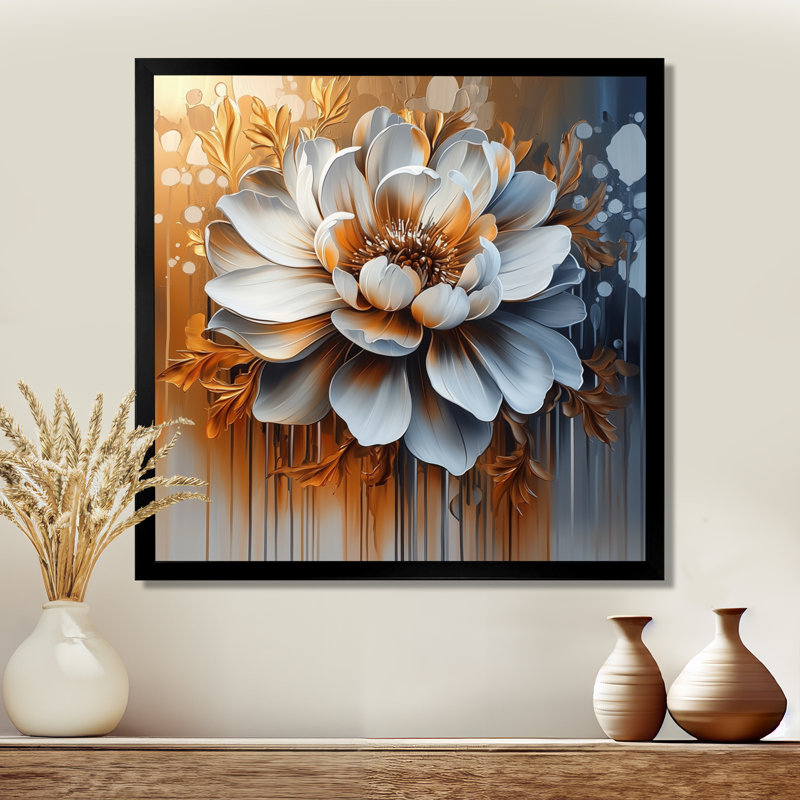 Fleur transitionnelle dorée abstraite III - art floral abstrait, H 16 po x l 16 po, Noir, noir, noir, noir