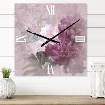 Horloge murale rétro - fleurs mauves et roses II