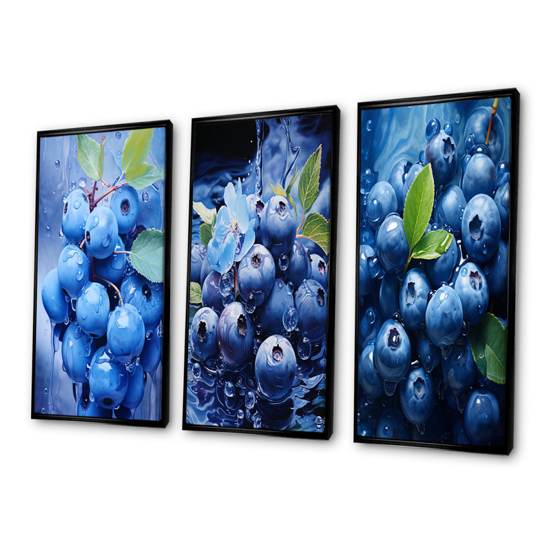 Cianciolo - Ensemble de 3 impressions sur toile de fruits, Cadre flottant noir, H 28 po x l 36 po