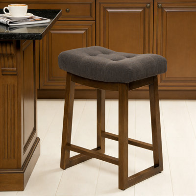 24" Upholstered Saddle Counter Height Bar Stool with Wood Frame for Kitchen Island