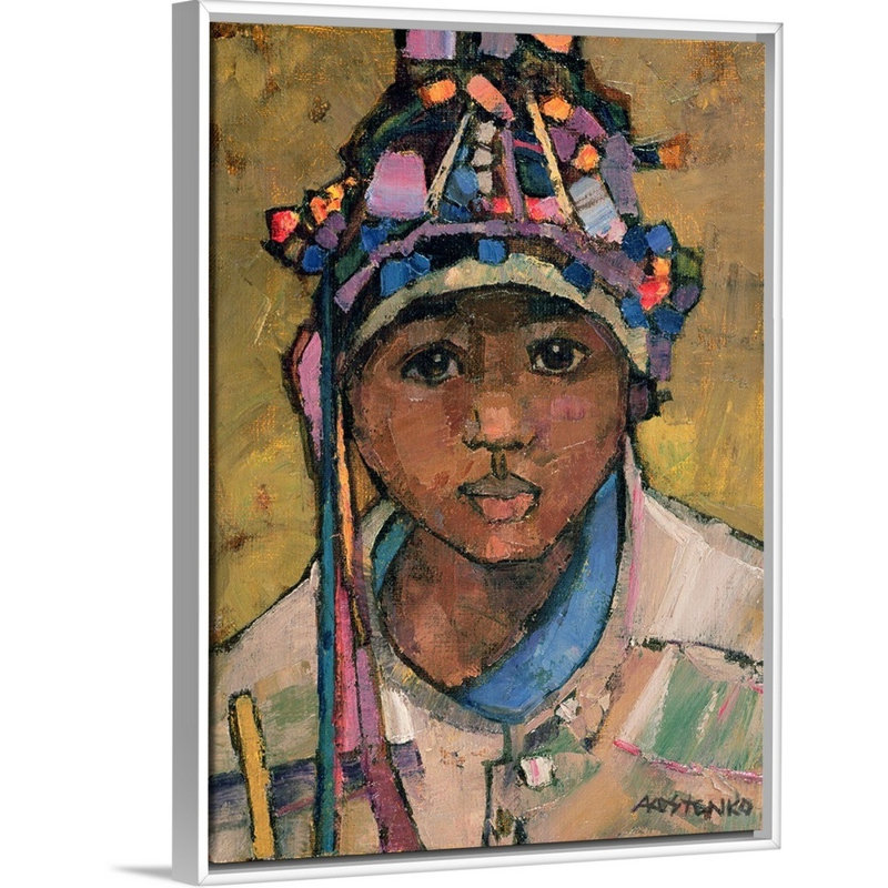 Portrait d'un garçon par Anna Kostenko - reproduction sur toile, Cadre blanc, H 18 po x l 14 po x P 1,75 po