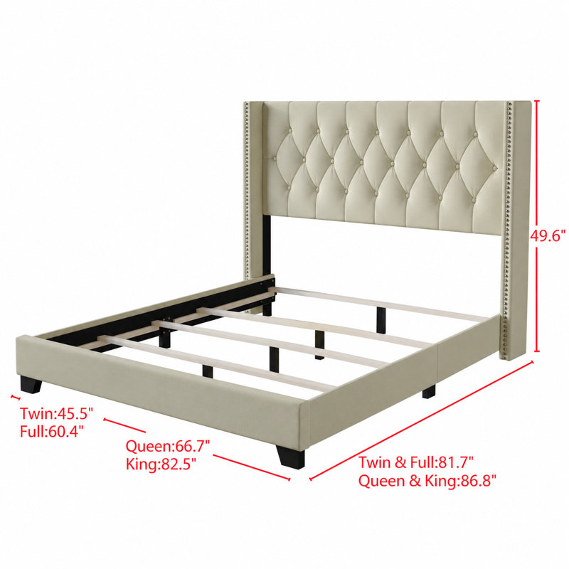 Lit standard tapissier Sanders, Grand, Lin beige