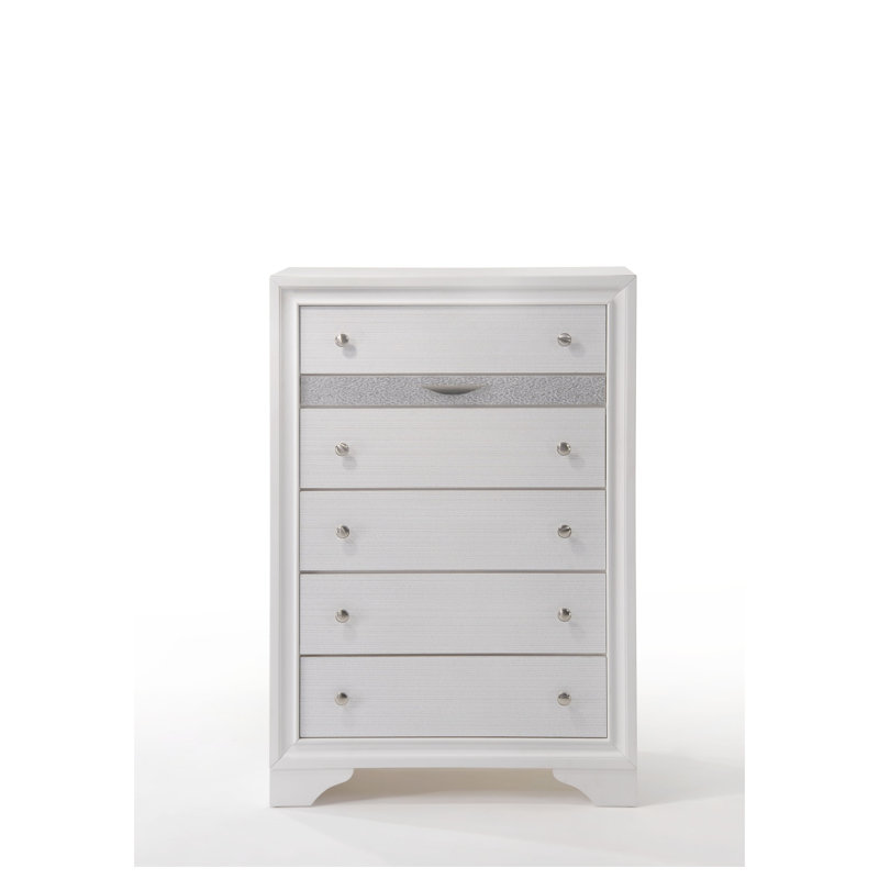 Commode 5 tiroirs avec rangement à bijoux Naima, Blanc