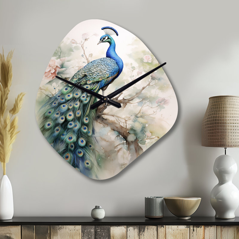 Blue Ink Wash Peacock II - Nebula Shape Large Blue Wall Clock Sculpture, Small