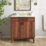 Meuble-lavabo simple 30 po Mid-Century avec lavabo en céramique, portes à fermeture douce et pieds en bois massif