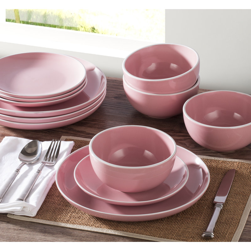 Waterside 12pc Stoneware Dinner Set, Pink