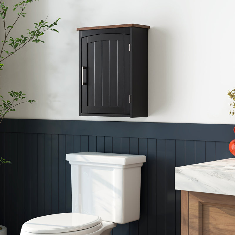 Latitude Run® Bathroom Wall Mount Storage Cabinet Single Door with Adjustable Shelf White and Gray, Black