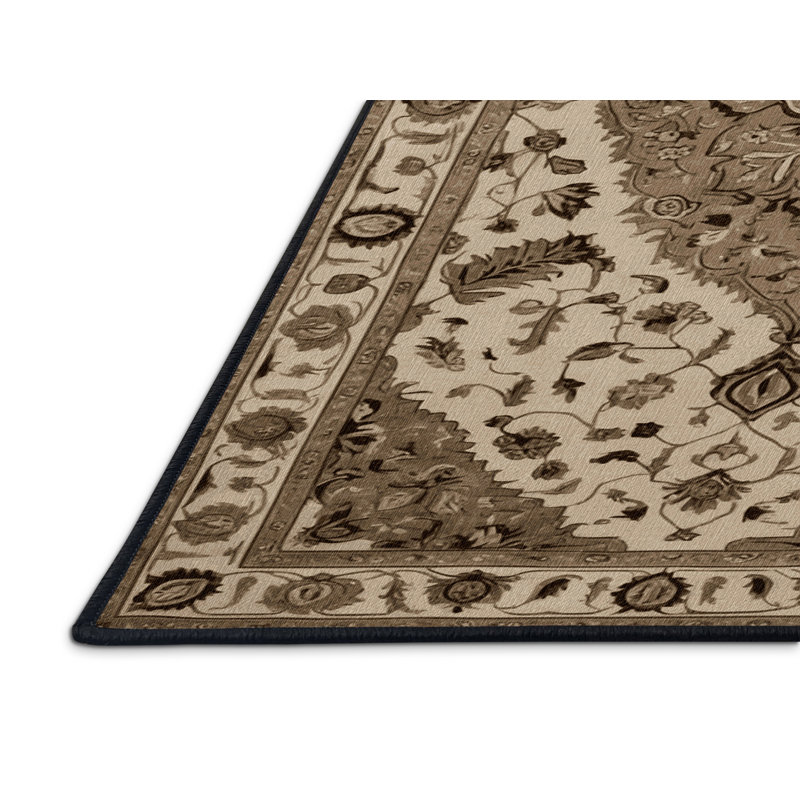 Machine Washable Tabriz Brown Area Rug, Runner 2' x 5'