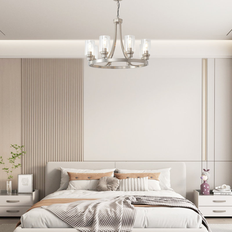 Vedha 8 - Light Dimmable Wagon Wheel Chandelier, Brushed Nickel