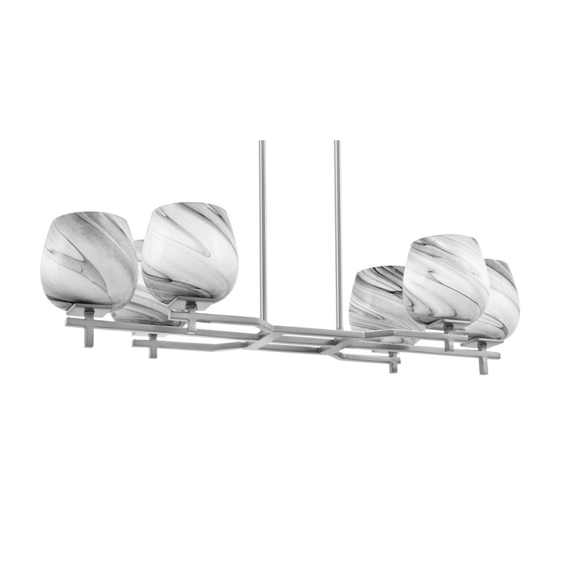 Headland 6 Light Island Light Shown with 4" Onyx Swirl Glass, Nickel