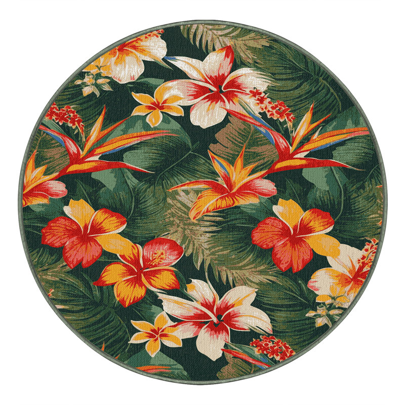  Washable Flower Sprays Hawaiian Area Rug, Rectangulaire 2 pi x 3 pi
