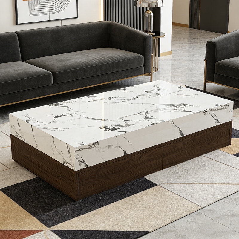 Table basse de salon Living, Blanc/Noir