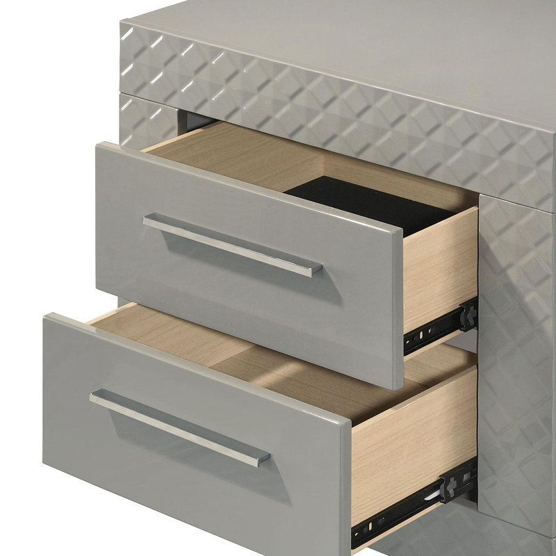 Table de chevet 2 tiroirs ultrabrillante, Gris