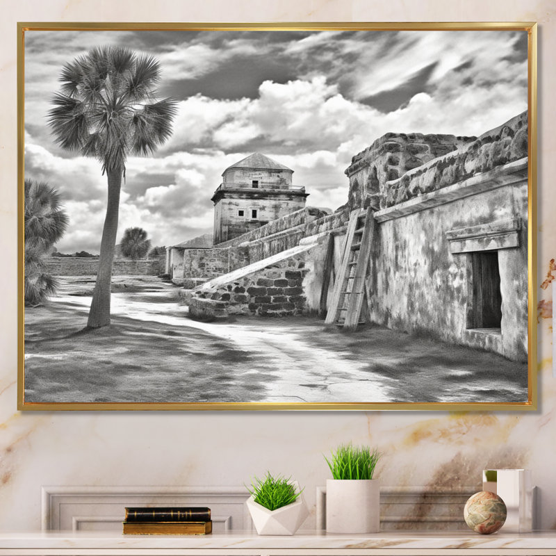 Noir et blanc Florida Sunshines State II, H 16 po x l 32 po x P 1 po, Cadre flottant doré
