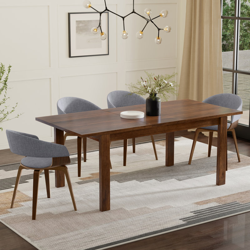 Wilson 60-76"W Solid Wood Extendable Dining Table, Transitional Style, Seats 6-8, Walnut Veneer