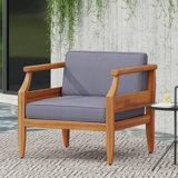 Aston Acacia Wood Outdoor Club Chairs With Cushions  - Teak + Dark Gray