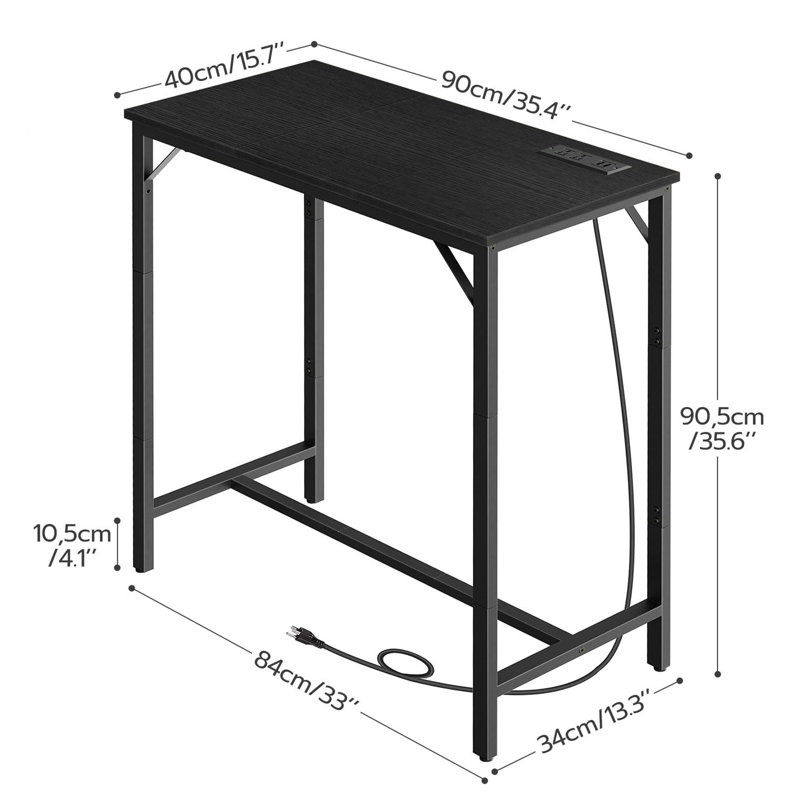 35.4" Bar Table with Charging Station, Black