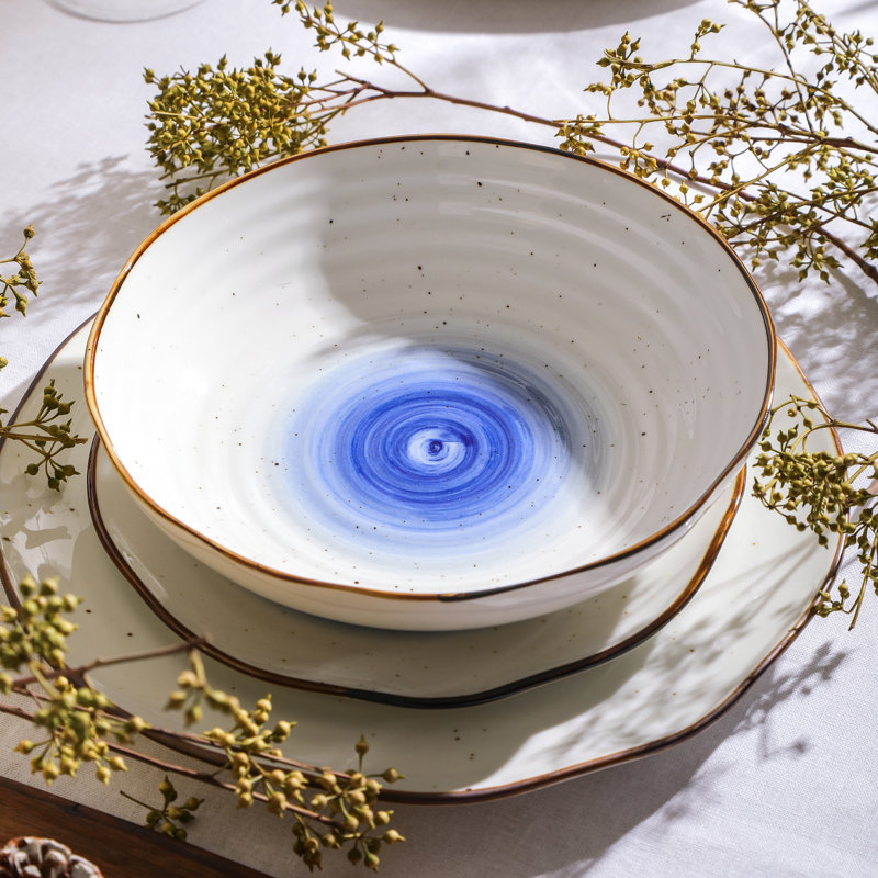 Luma 16 Piece Porcelain China Dinnerware Set - Service for 4, Blue