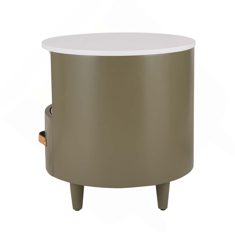 Table de chevet moderne arrondie avec tiroir de rangement et tablette de rangement ouverte, Vert