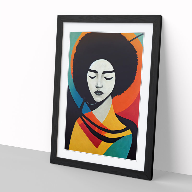 FRM-V0523-2933X Woman With Afro Abstract Vol.3 - Single Picture Frame Print, Black, 64cm H x 46cm W x 2cm D