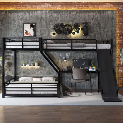 L-Shaped Bunk Bed with Slide and USB Ports, Space-saving and Noise-free Design for Modern Families by Isabelle & Max