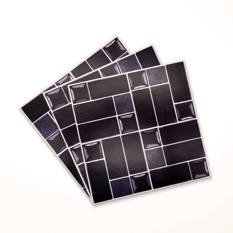 Nandini 15cm W x 15cm L Vinyl Peel and Stick Mosaic Tile, Glossy Black